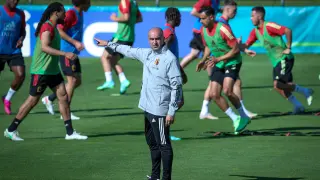 Roberto Martínez, en un entrenamiento de la selección belga en esta Eurocopa-.