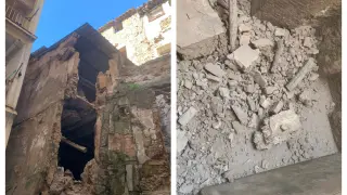 El edificio situado en los números 7 y 8 de la plaza de España de Calatayud ha sufrido un derrumbe