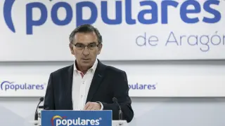 Luis María Beamonte, este miércoles en la sede del PP de Zaragoza.