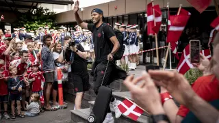 Danish national soccer team leaves their hotel