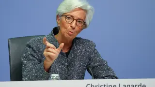 FILE PHOTO: European Central Bank (ECB) President Christine Lagarde gestures during a news conference on the outcome of the meeting of the Governing Council, in Frankfurt