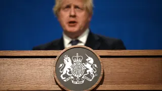 Britain's Prime Minister Boris Johnson holds a news conference in London