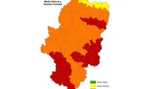 Alerta roja de peligro de incendios forestales en Aragón.