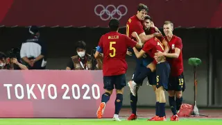 El equipo español celebrando uno de los goles.