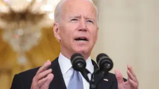 Joe Biden, este lunes en la Casa Blanca, hablando sobre Afganistán