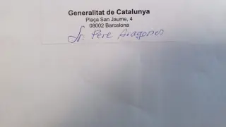 Carta dirigida a Pere Aragonès.