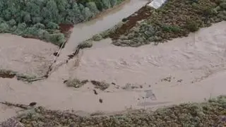 La crecida del barranco de la Valcuerna en Peñalba a vista de dron