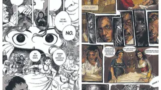 Izquierda a derecha, páginas de los cómics que han obtenido el primer y segundo premio