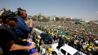 Brazil's president Jair Bolsonaro leads a demonstration against the Supreme Court in Brasilia