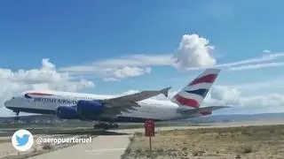 Despegue del primer A380 en el aeropuerto de Teruel