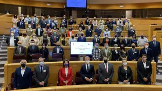 Miembros de la Asociación de los Pueblos Más Bonitos de España, durante la jornada de trabajo en el Senado.