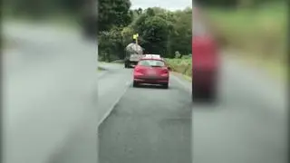 Graban a una persona subida a un camión mientras circula por una carretera en Lugo