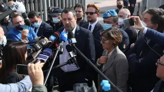 Italian former Interior minister Matteo Salvini at cout for blocking Open Arms from docking in 2019