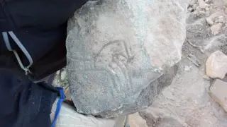 La estela ibera con el caballo grabado ha aparecido en Els Castellans, un yacimiento ubicado entre Cretas y Calaceite.