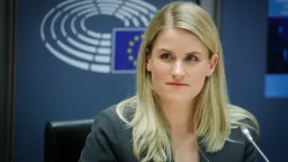 La denunciante de Facebook Frances Haugen, este lunes en una intervención en el Parlamento Europeo.