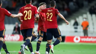 Imágenes del encuentro Grecia-España en la clasificatoria para el Mundial 2022.