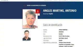 Ficha de Interpol sobre Antonio Anglés