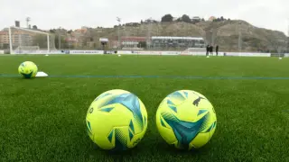 Campo de fútbol del Cuarte, a las 10.30 de esta mañana de jueves, justo antes de comenzar el entrenamiento del Real Zaragoza en esas instalaciones.