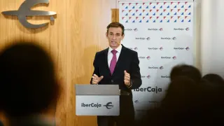 Luis Miguel Carrasco, director del Grupo Financiero de Ibercaja, ante la prensa.