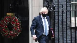 Boris Johnson, esta mañana, saliendo de Downing Street.