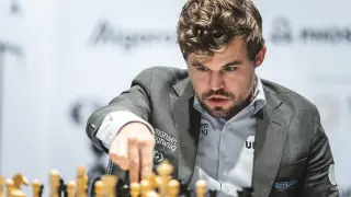 El noruego Magnus Carlsen en la final del Mundial de ajedrez.