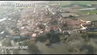 Imágenes aéreas de la UME de la crecida del Ebro por los diferentes pueblos de la ribera
