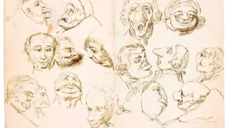 El cuadro 'Dieciséis cabezas caricaturescas y Autorretrato de Goya' no ha conseguido comprador en la subasta.