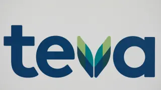 The logo of Teva Pharmaceutical Industries is seen during a news conference in Tel Aviv