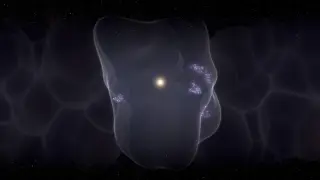 Ilustración de la Burbuja Local con la formación de jóvenes estrellas en su superficie.