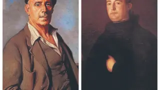 Detalle del autorretrato más conocido de Ignacio Zuloaga (izquierda) y retrato de Camilo Goya, propiedad de la Fundación Zuloaga
