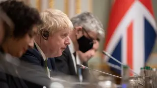 British Prime Minister Boris Johnson meets Ukrainian President Volodymyr Zelenskiy in Kyiv