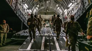 US Army 18th Airborne Corps Soldiers arrive in Wiesbaden in support of NATO partners and allies in Europe