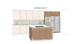 Dibujo de una cocina de las viviendas de Residencial Amadeus
