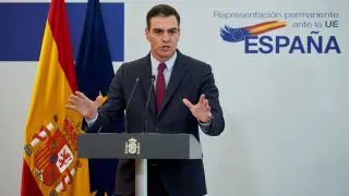 El presidente del Gobierno español, Pedro Sánchez, durante la rueda de prensa ofrecida este viernes