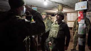 Ukrainian President Zelenskiy visits combat positions in the Donetsk region