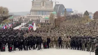 Militares chechenos el 24 de febrero en su país.
