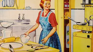 Una mujer, haciendo labores del hogar.