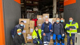 Azulejos Moncayo envía el cargamento solidario a las naves de Plaza donde el Gobierno de Aragón centraliza la logística a Ucrania