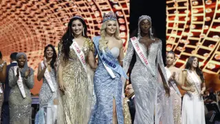 Las tres finalistas del certamen Miss Mundo en Puerto Rico.