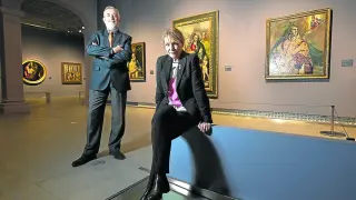 Juan Antonio García Castro y Palma Martínez-Burgos, en el seno de la exposición que han comisariado para el Museo Goya Colección Ibercaja, 'El Greco. Los pasos de un genio'.