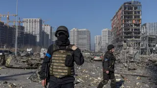 Área atacada por Rusia en un centro comercial de Kiev esta semana