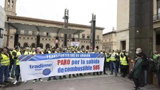 Protesta de Tradime frente a Delegación del Gobierno por la subida del combustible
