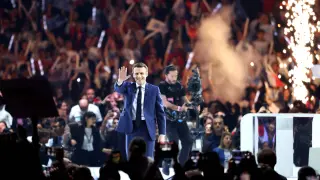 El presidente francés, Emmanuel Macron, durante su mitin en París.
