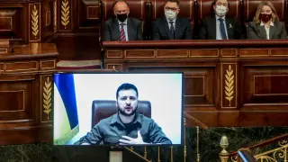 Intervención por videoconferencia del presidente de Ucrania, Volodímir Zelensky en el pleno del Congreso de los Diputados