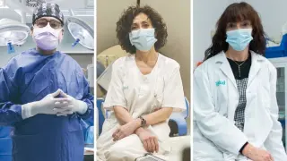 De izquierda a derecha: el neurcirujano Luis González, la enfermera María Jesús Chopo y la médica de familia Pilar Aznar.