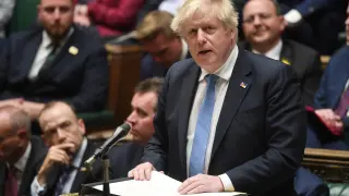 Boris Johnson, primer ministro británico, ante la Cámara de los Comunes este martes.