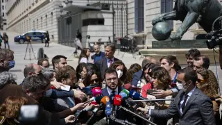 Pere Aragonès ofrece unas declaraciones a los medios después de una reunión en el Congreso de los Diputados.
