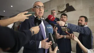 El presidente del COE, Alejandro Blanco, tras la reunión con los representantes de Aragón y Cataluña para tratar la candidatura a los Juegos de Invierno 2030