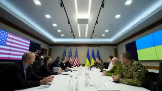 El secretario de estado de Estados Unidos Antony Blinken en su visita a Ucrania