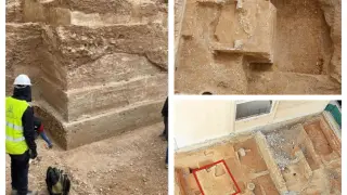 Cubo de la muralla islámica encontrado en las excavaciones en un solar del paseo de María Agustín.Heraldo.es